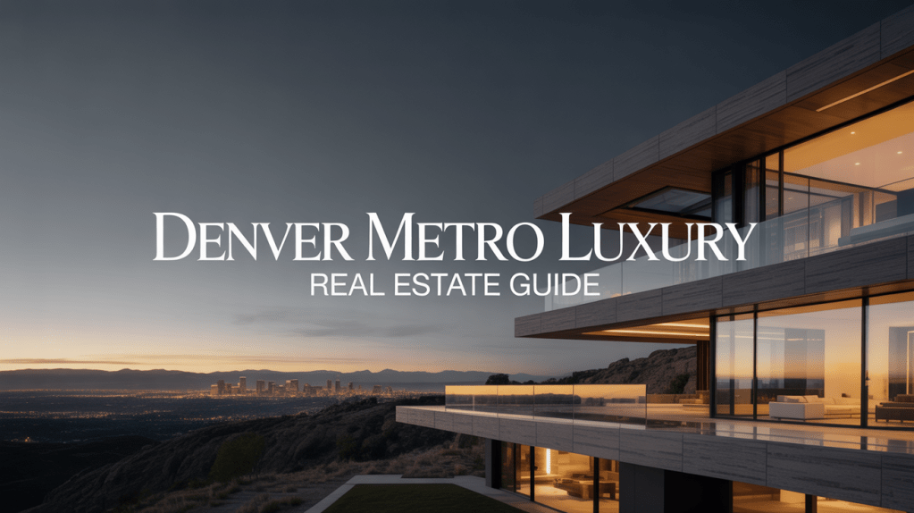 Luxury modern home overlooking Denver city lights at dusk, representing the Denver metro luxury real estate market.