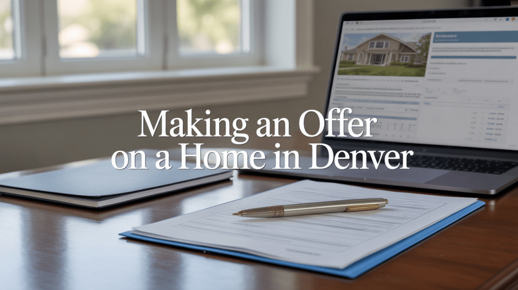 Real estate offer documents and a laptop on a desk, representing the process of making a home offer in Denver.
