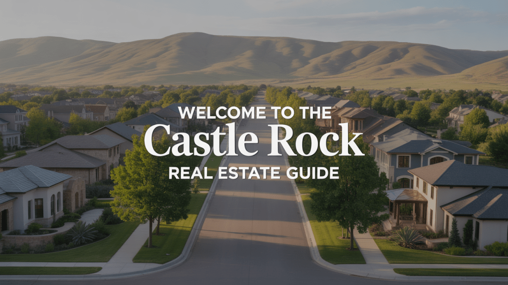 Residential street in Castle Rock, Colorado leading toward rolling foothills and open space.