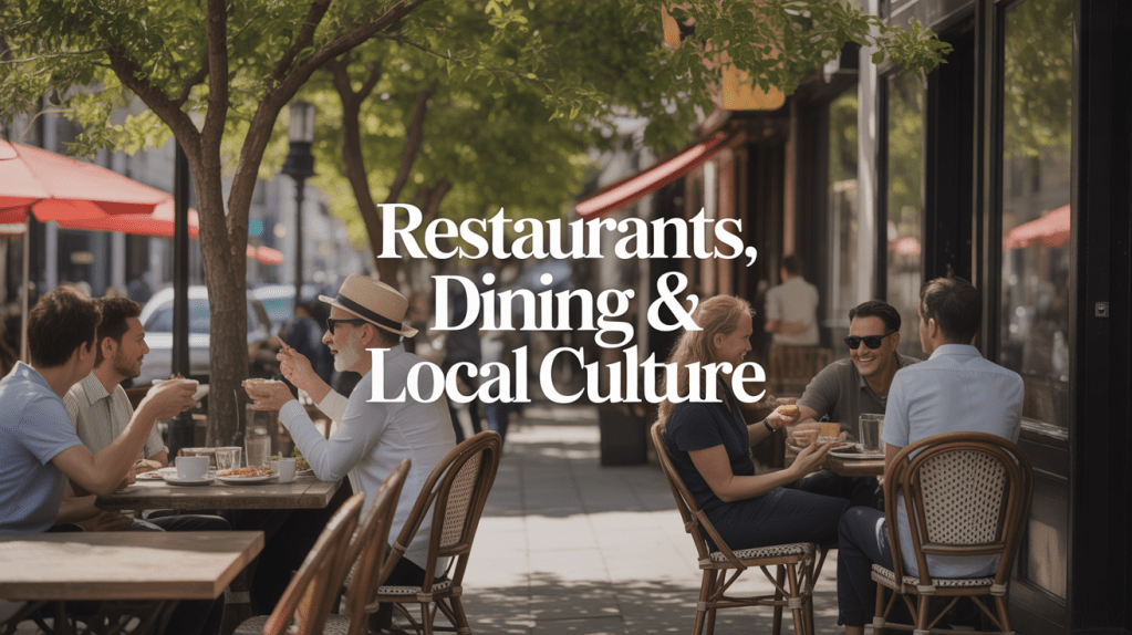 People dining outdoors at neighborhood restaurants in Denver, representing local dining culture and everyday social life.