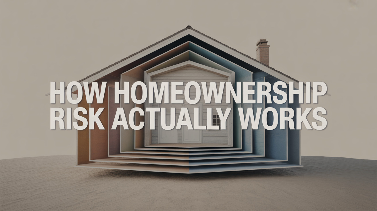 Graphic illustrating a house with layered colors and the text 'How Homeownership Risk Actually Works' prominently displayed.