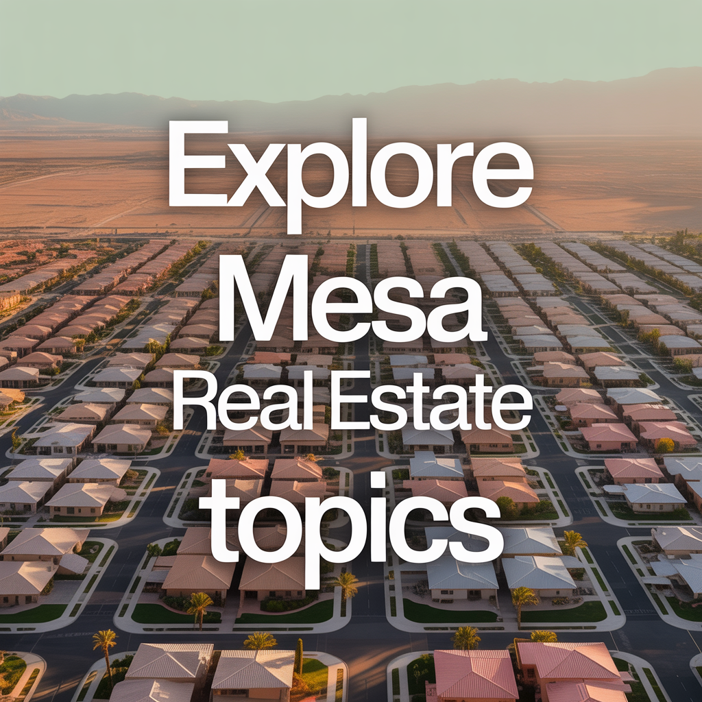 An aerial view of a suburban neighborhood in Mesa with numerous homes and streets, featuring palm trees and a desert landscape in the background.