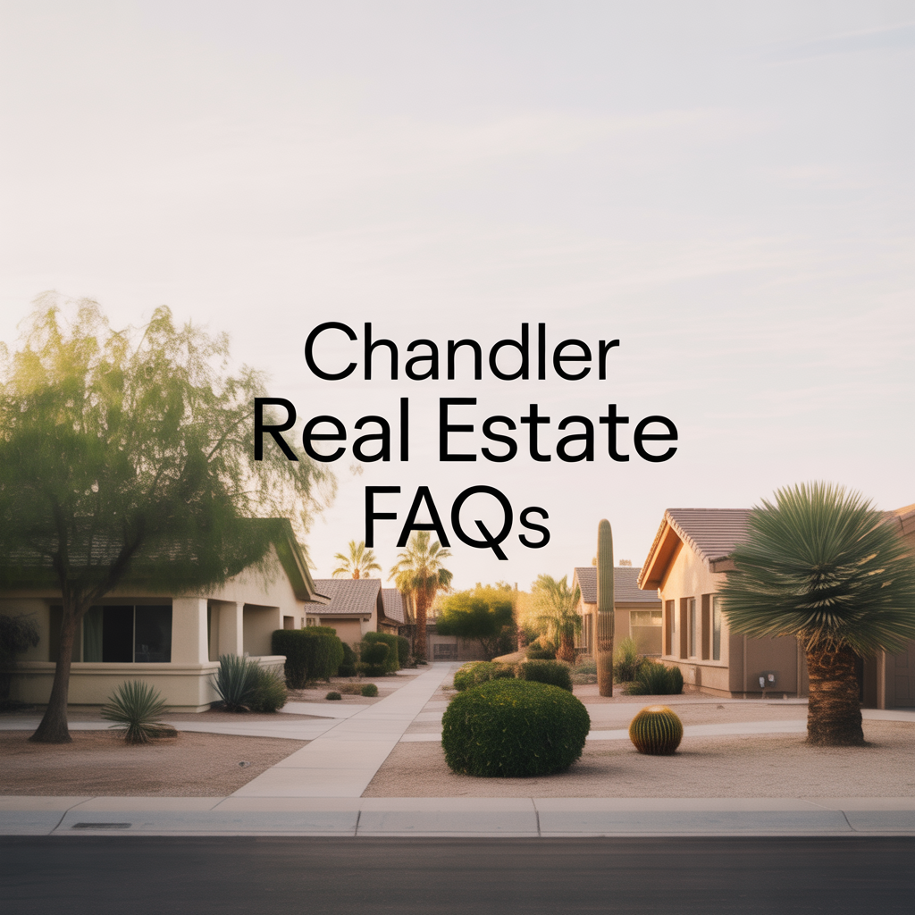 Residential neighborhood in Glendale with homes and desert landscaping, featuring the text 'Glendale Real Estate FAQs'.
