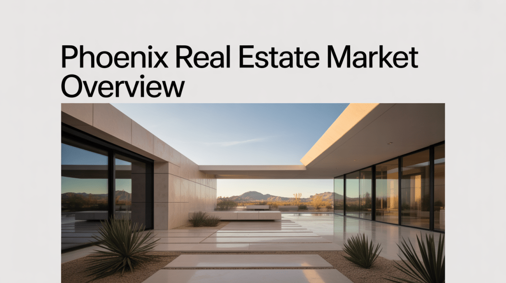 Modern architectural exterior of a home in Phoenix with landscaped areas and mountain views, featuring large glass windows.