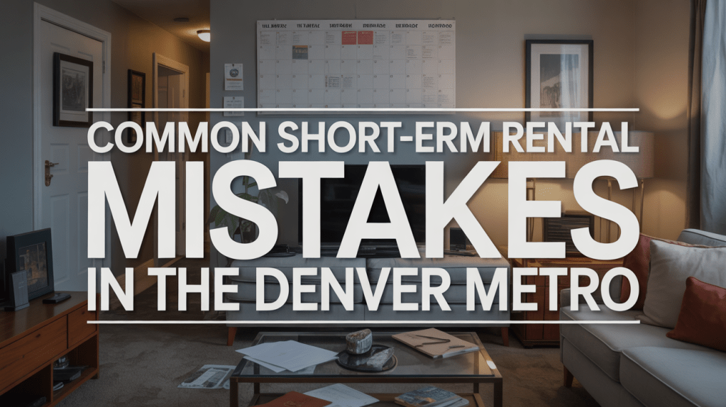Living room showcasing short-term rental tips with a calendar and decorative elements, emphasizing common mistakes in the Denver Metro area.