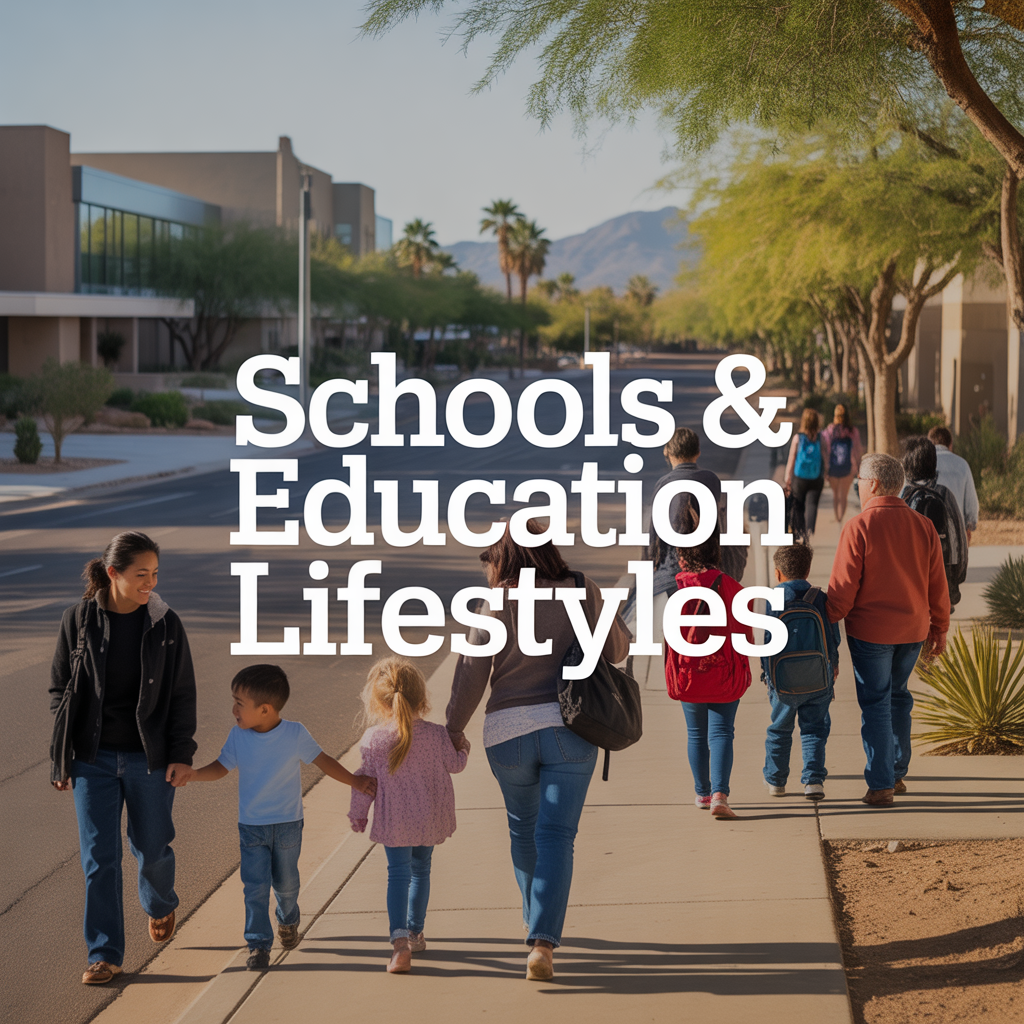 Families walking near schools and neighborhood streets, reflecting Tempe education-driven daily routines.