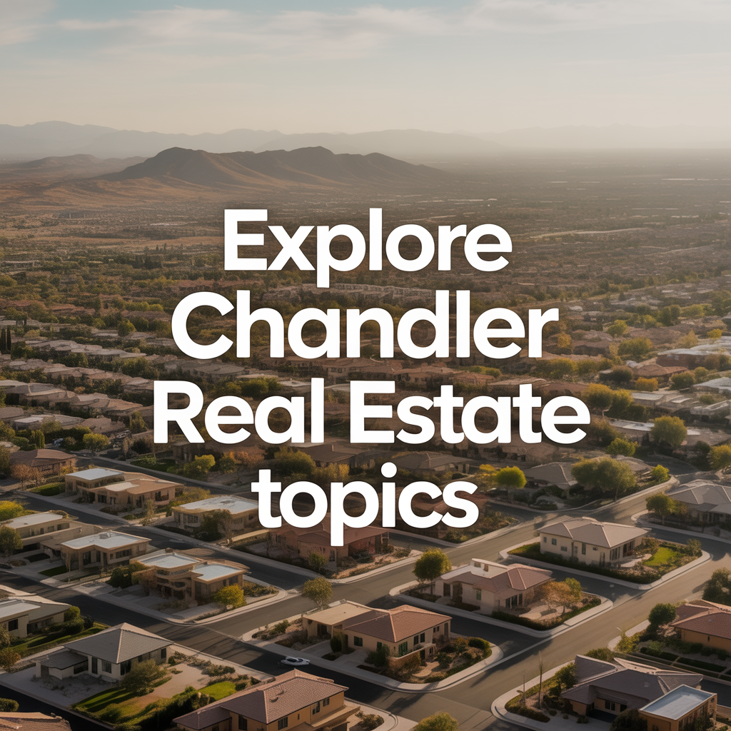 Aerial view of a Glendale neighborhood featuring homes and desert terrain, with text overlay encouraging exploration of real estate topics.