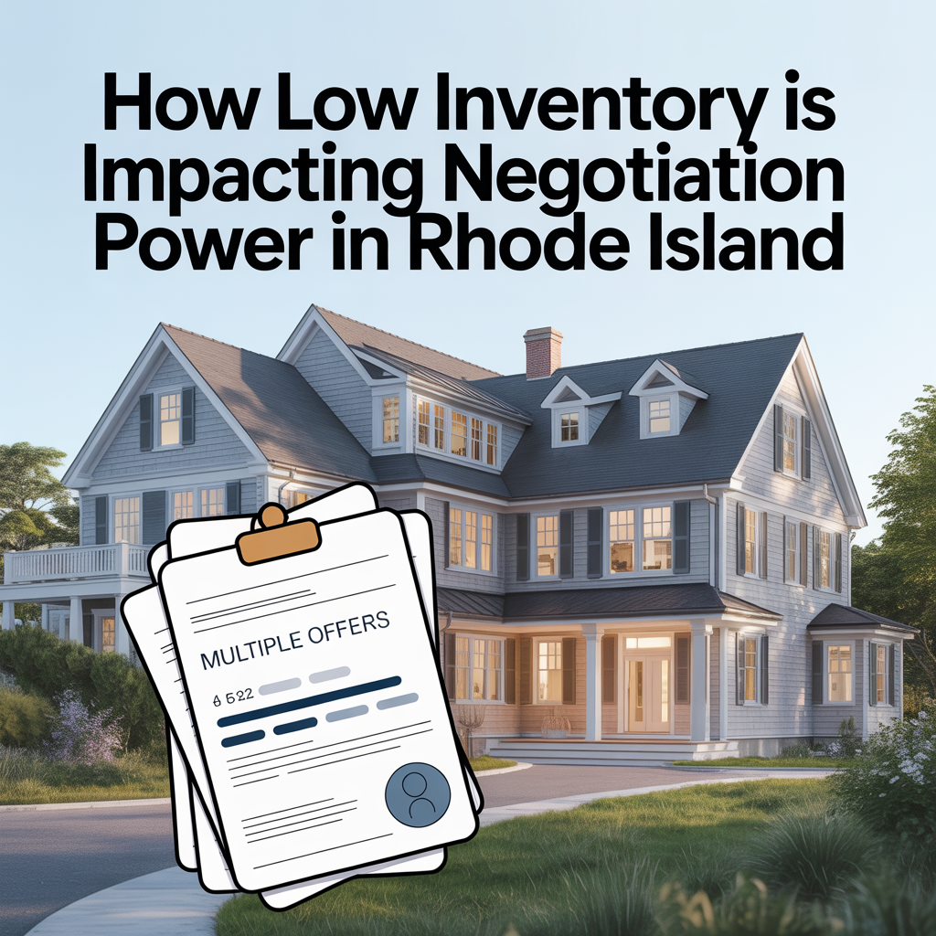Illustration of multiple buyers competing for a limited number of homes in Rhode Island, representing how low inventory increases seller leverage and shifts negotiation power.