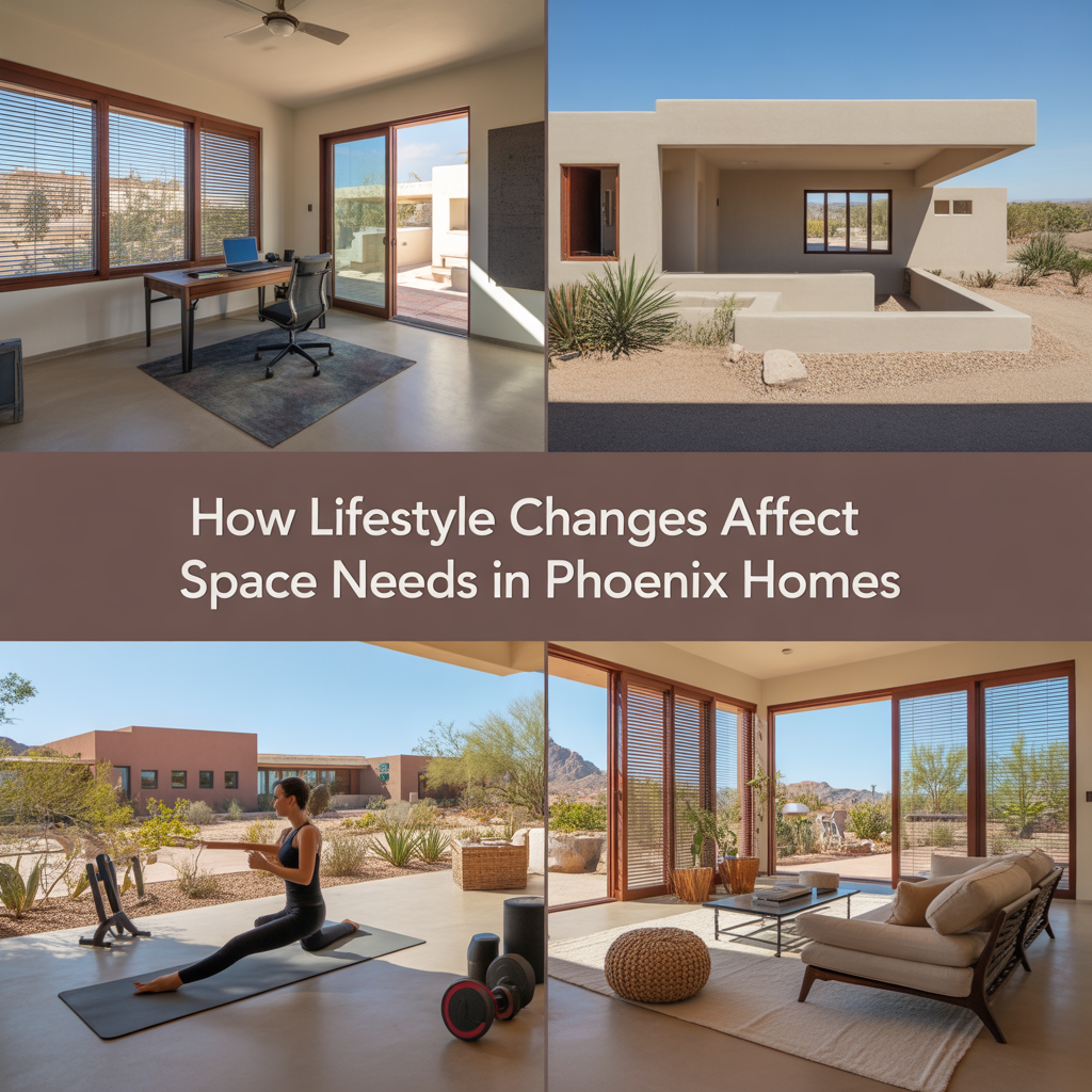 Alt Text Interior of a Phoenix home showing a flexible living space used as a home office, workout area, and lounge, illustrating how lifestyle changes influence space needs.