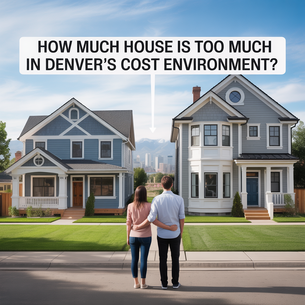 **ALT TEXT** A realistic image of a couple standing between a modest home and a larger luxury home in Denver, visually comparing options and deciding how much house they can afford, representing balance in home buying decisions.