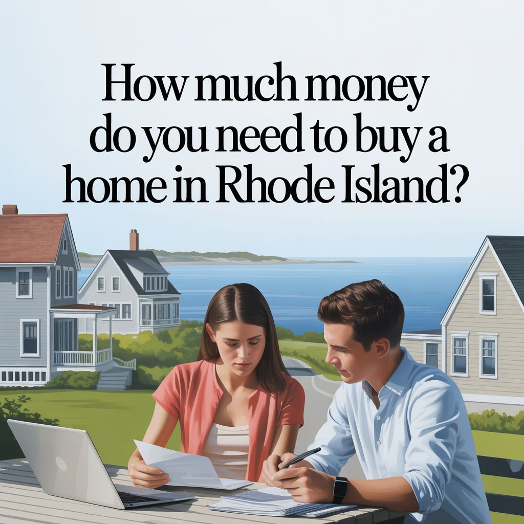 Couple reviewing finances outside a coastal Rhode Island home with ocean views, representing the cost of buying a home in Rhode Island